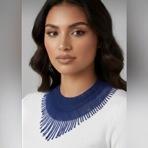 New Beautiful Handmade Blue Beaded Collar Mexican style Necklace